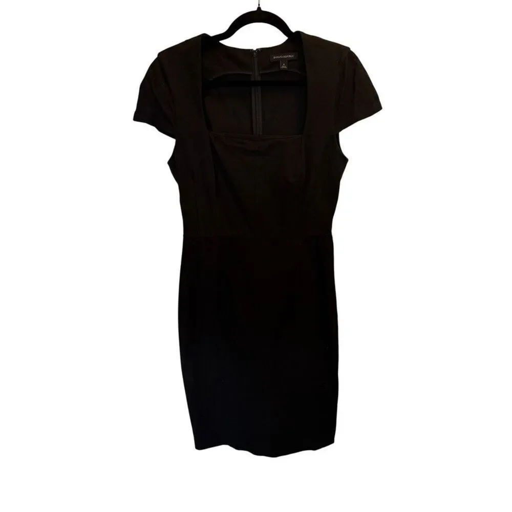 Banana Republic black square neck shift sheath dress size 8
